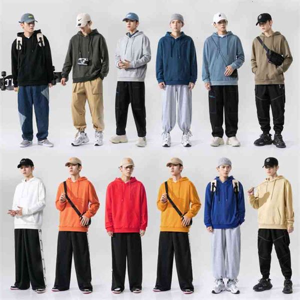 

men's hoodies & sweatshirts sweater hooded solid autumn loose trend multi color student casual pullover 3ths, Black