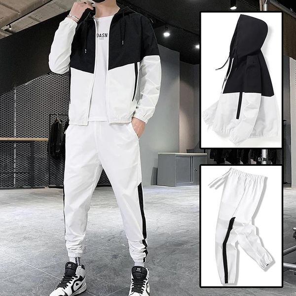

men's tracksuits 2021hip hop military men tracksuit hooded jacket+harem pant patchwork 2pc set for fashion 2021 mens sportswear suits, Gray
