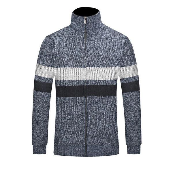 

men's sweaters autumn thick cardigan men fashion brand winter male striped stand warm collar coat homme casual slim windproof, White;black