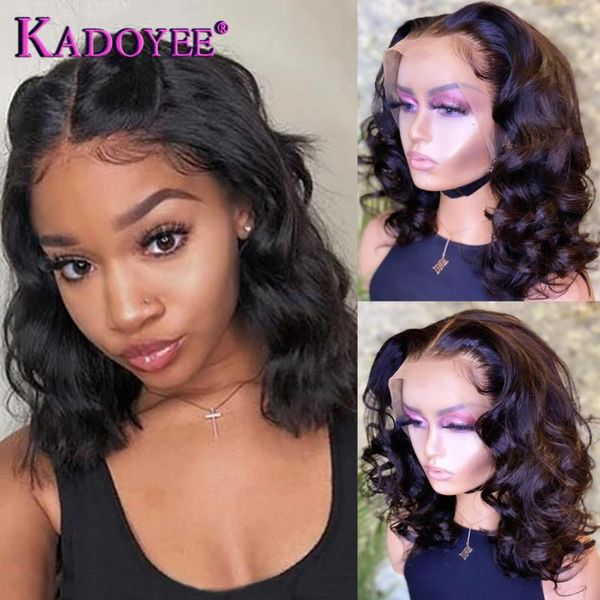 

body wave lace frontal wig short bob 13x4 front human hair wigs for women brazilian 4x4 closure remy baby, Black;brown