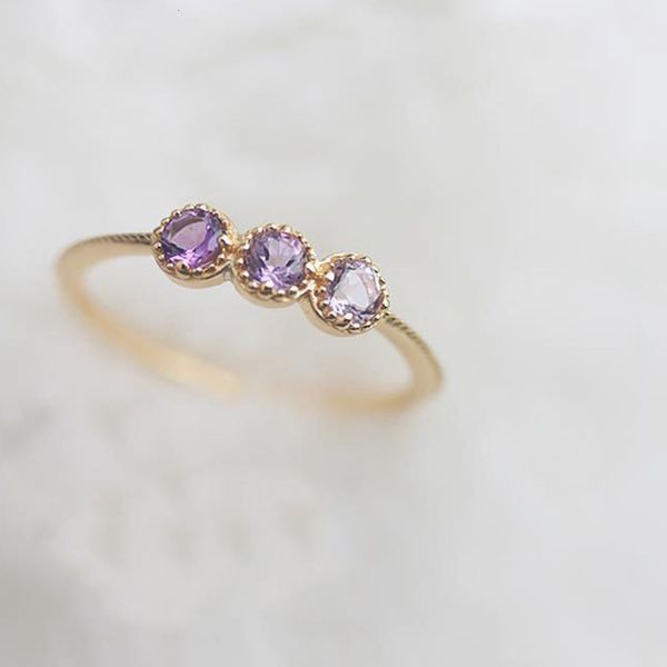 

misty purple niche gentle wind amethyst ring inlaid beautiful lavender jewelry accessories, Slivery;golden