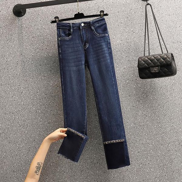 

women's jeans 2021 autumn winter vintage streetwear plus size patchwork drainpipe pencil pants super stretchy high waisted for women, Blue