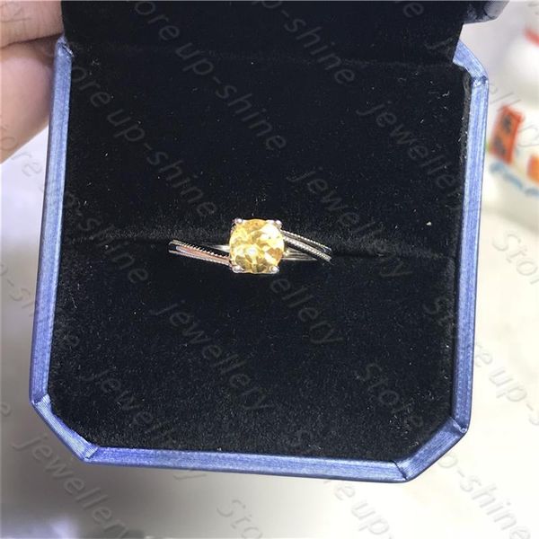 

cluster rings style natural citrine ring 925 silver women's engagement shiny atmosphere, Golden;silver