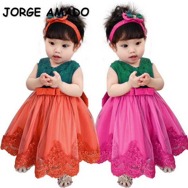 Baby Girl Batening Batismo Batismo Roupas Nascido Princesa Festa Vestido com Headband Kids Traje E8349 210610