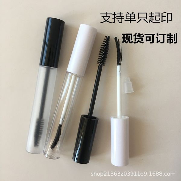 

factory frosted good looking mascara, empty tube, high-grade semi transparent bottle, white cover, silicone eyelashes can be printed.