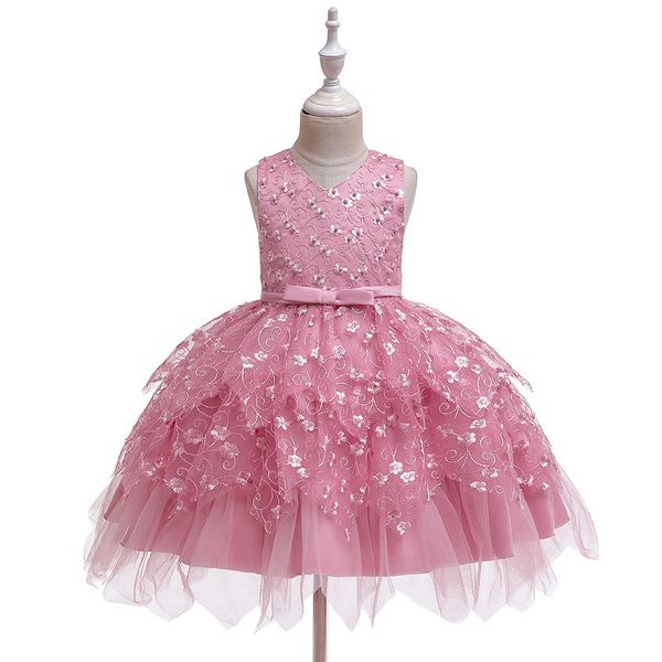 

0-5y toddler born infant baby kid girls dress pearls flower lace tutu party wedding birthday christmas dresses for 210515, Red;yellow