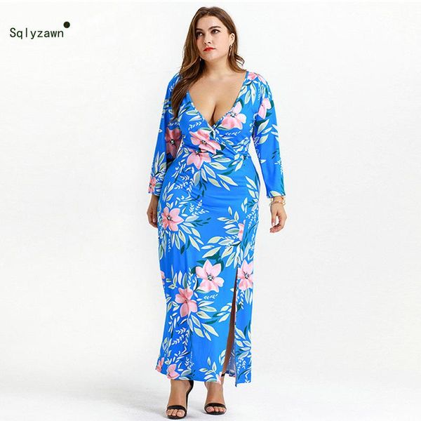 

casual dresses women long maxi dress 2021 spring floral print boho style beach bow tie bandage party vestidos plus size 3xl, Black;gray