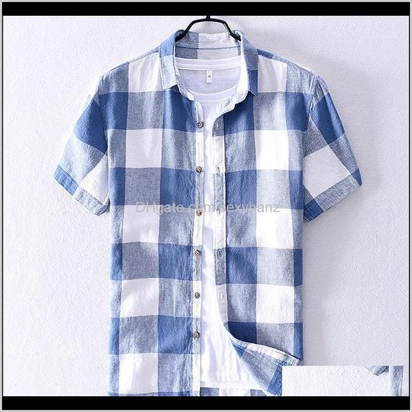 

clothing apparel drop delivery 2021 mens plaid linen shortsleeved summer cotton shirt for brand trend men fashion casual shirts male chemise, White;black