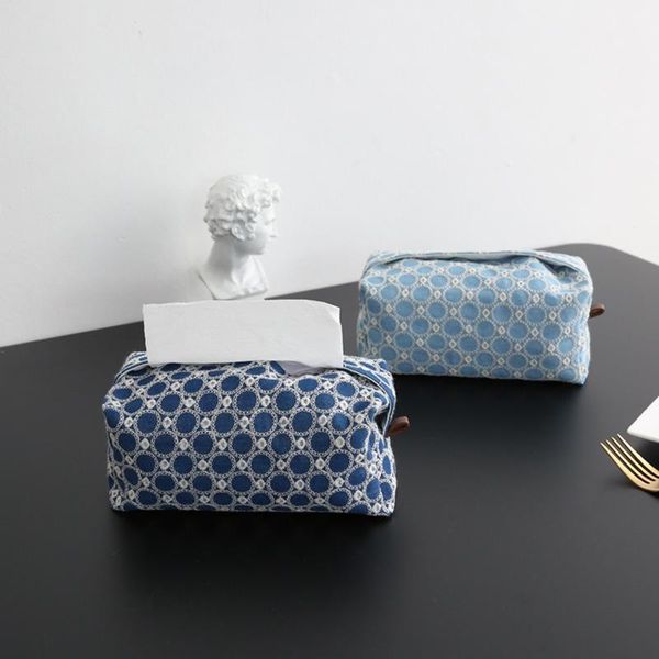 Scatole di fazzoletti Tovaglioli Scatola ricamata in denim di cotone stile nordico Borsa decorativa per camera modello di cartone in tessuto di lusso leggero