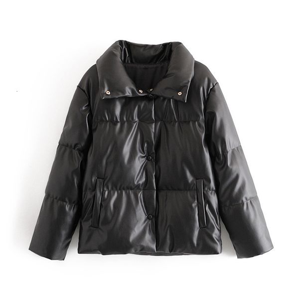 

women's wool & blends fashion ladies faux leather black winter thick parkas oversize stylish women solid loose outwear jackets chi