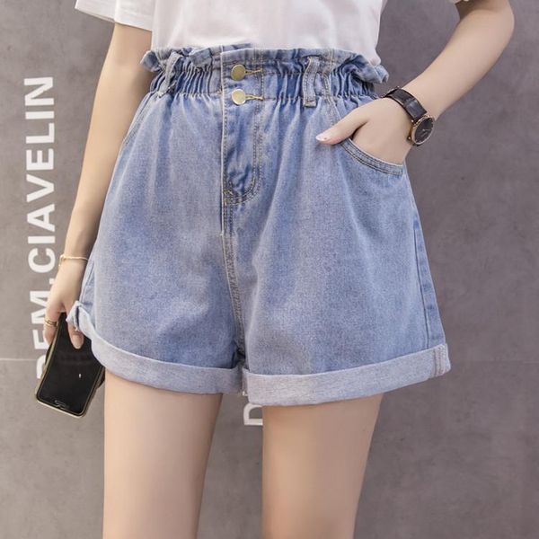 

summer korean high waisted denim shorts female loose elastic waist thin lipped wide leg zipper girl women's, White;black