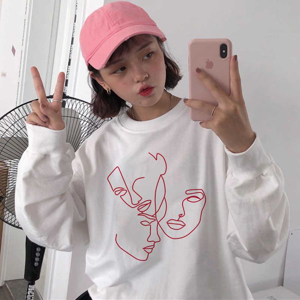 

matisse casual ins fun abstract korean female sweatshirt ulzzang large size loose long sleeve o-neck chic 210608, Black
