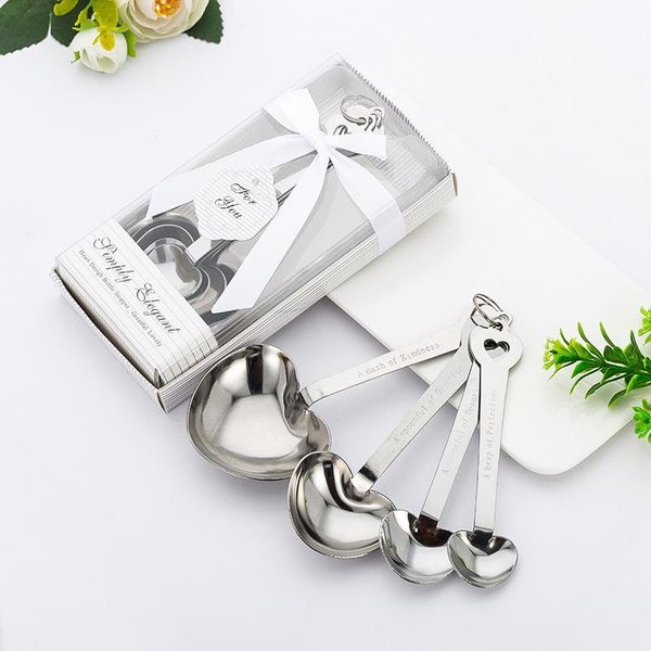 

party favor 10 sets/lot love wedding favors of simply elegant heart shaped stainless steel measuring spoon in white gift box