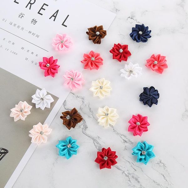 

decorative flowers & wreaths 10pcs handmade small fabric satin flower with rhinestone appliques sewing wedding garment accessories