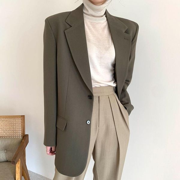 

women's suits & blazers autumn 2021 vintage long sleeve loose women casual all match notched collar office lady elegant moda suit coat, White;black