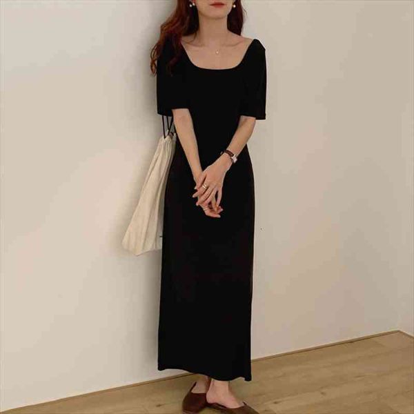 

harajuku vintage hepburn women dress summer slim square neck backless black midi dresses vestidos 8a099, Black;gray