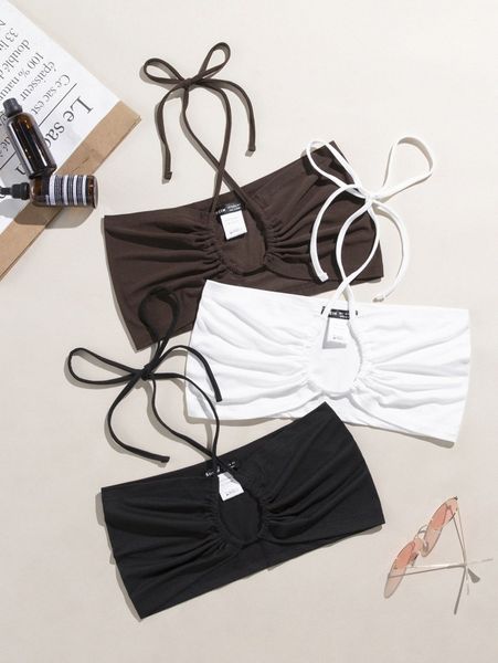 

3pcs tie back crop v6lb#, White