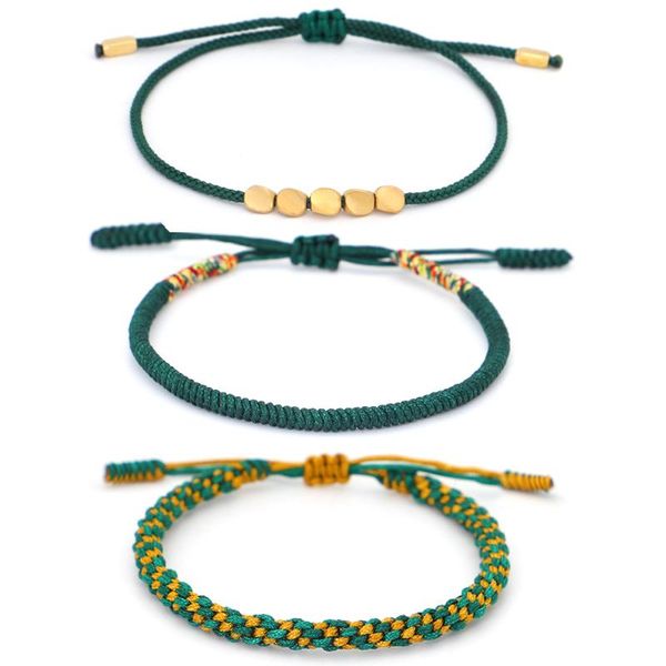 

3pcs\set tibetan buddhist handmade knots lucky rope bracelet set monks blessed copper beads bracelets & bangles for men women charm, Golden;silver