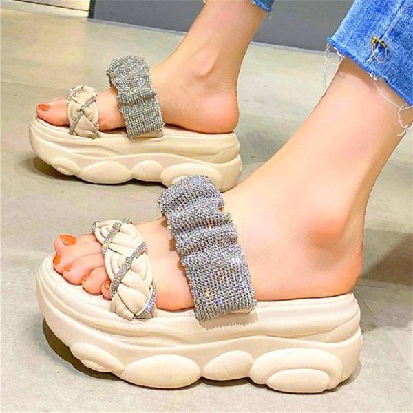 

sandals gladiators women rhinestone high plaform chunky slippers slides summer beach shoes 34 35 36 37 38 39, Black