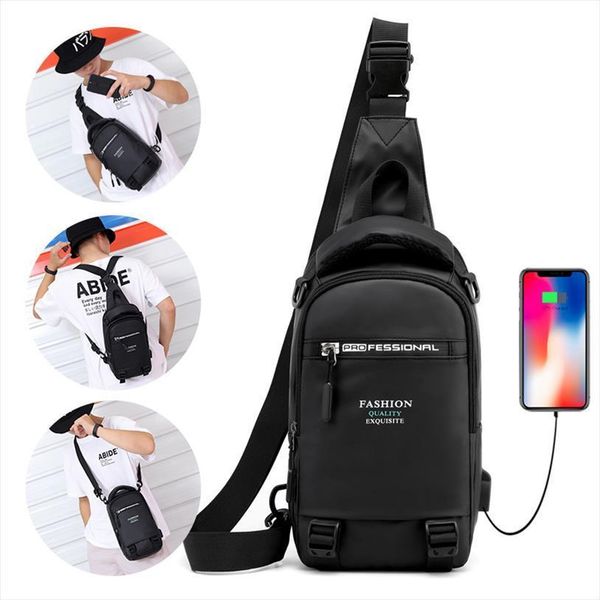 

male nylon knapsack daypack messenger chest bags with usb charging port small men sling backpack rucksack bag
