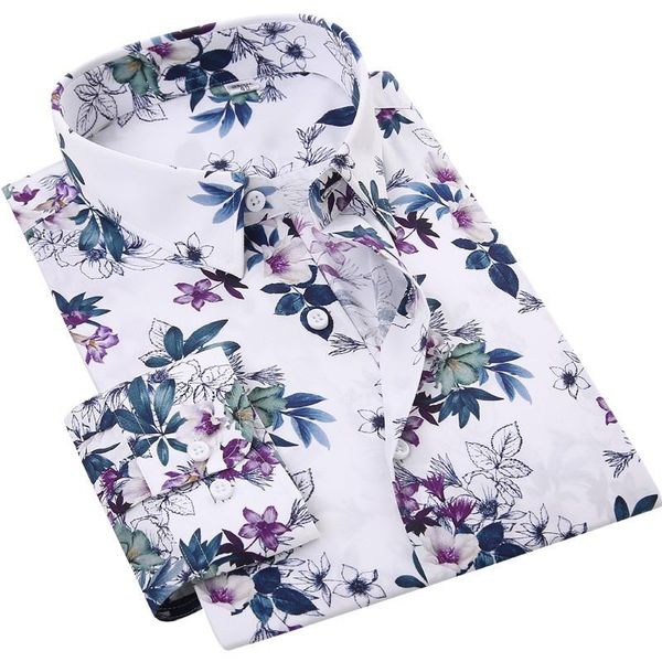 

men's casual shirts floral printed cotton men pocketless design long sleeve youthful holiday hawaiian shirt brand hight quality soft, White;black