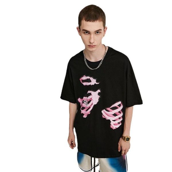 

men's t-shirts star actual shooting models 2021 spring and summer european american street tide loose short-sleeved t-shirt men, White;black