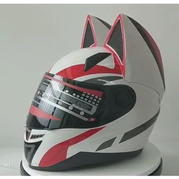 

motorcycle helmets nitrinos helmet women moto cat ear personality full face motor 5 colors pink yellow black white