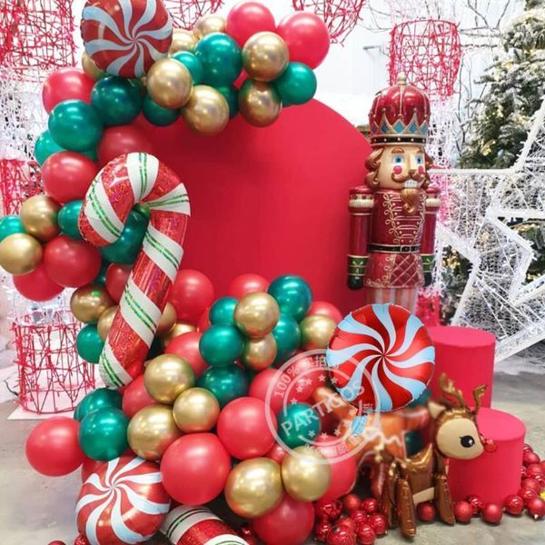 

party decoration 1 set 97pcs christmas balloon garland arch kit red white candy balloons 3d deer foil ball diy santa claus navidad canes glo