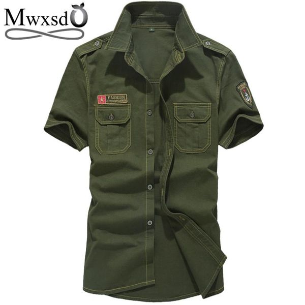 

mwxsd casual mens summer short sleeve military shirt men breath pilot male big size army green 5xl 6xl men's shirts, White;black