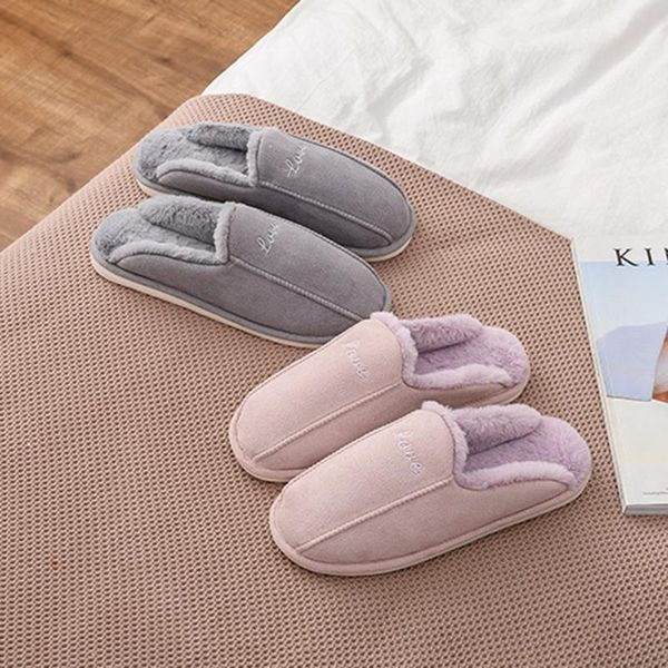 

slippers couple winter home women shoes indoor solid floor plus plush ladies warm for men felmale, Black