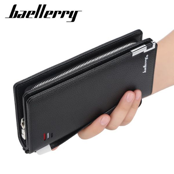 

wallets baellerry men business long style card holder male purse quality zipper large capacity big wallet for, Red;black