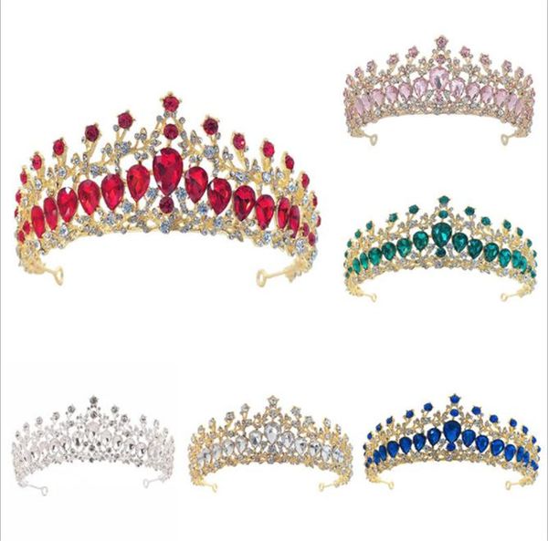 Royal Wedding Bridal Crown Tiara кристалл горный хрусталь оголовье красный синий розовый зеленый золотой алмазные корейские волосы аксессуары для волос ювелирные изделия орнамент партии PROM Headdress