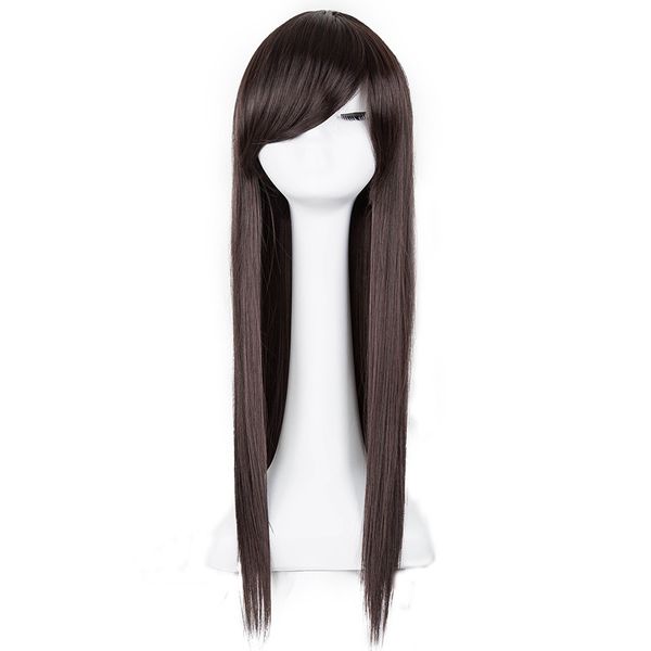 

costume accessories synthetic wigs fei-show heat resistant long straight dark brown inclined bangs women hair halloween costume cos-play hai, Silver