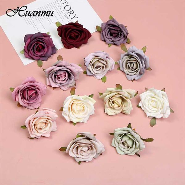 

decorative flowers & wreaths 1pc silk rose head artificial handmade diy wedding home decoration festival party supplies bride bouquets scrap