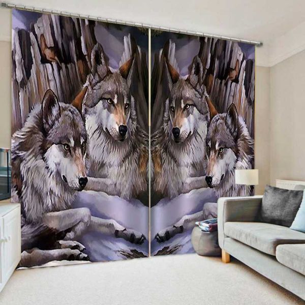 

the animal printing window curtain wolf curtains for living room bedroom home decor silk blackout drapes children &