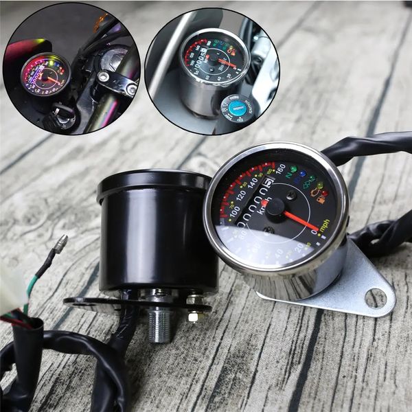 12V Universal-Motorrad-Tachometer mit LED-Signalleuchte, Cafe Racer Retro-Kilometerzähler – Chrom