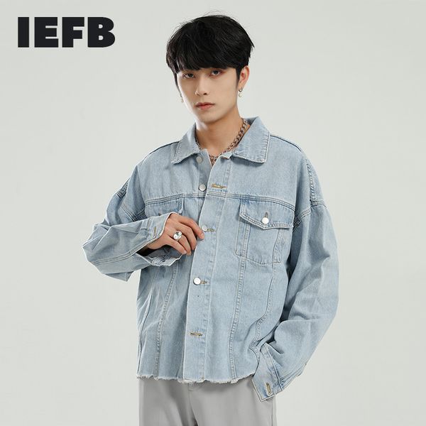 IEFB мужская одежда весна грубый вырезанный дизайн джинсовая куртка свободный корейский стиль негабаритные одиночные джинсы молочной железы 9Y5812 210524
