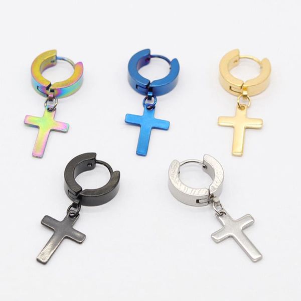 

hoop & huggie hip hop rock street snap punk earrings women men gothic cross fall eardrop jewelry party present, Golden;silver