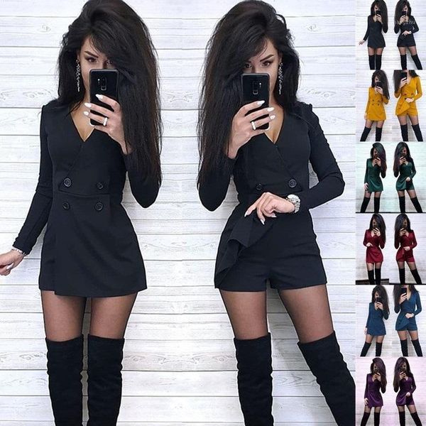 

casual dresses donsignet spring/autumn woman dress fashion button slim fit fake two piece v-neck one-piece shorts above knee, mini, Black;gray