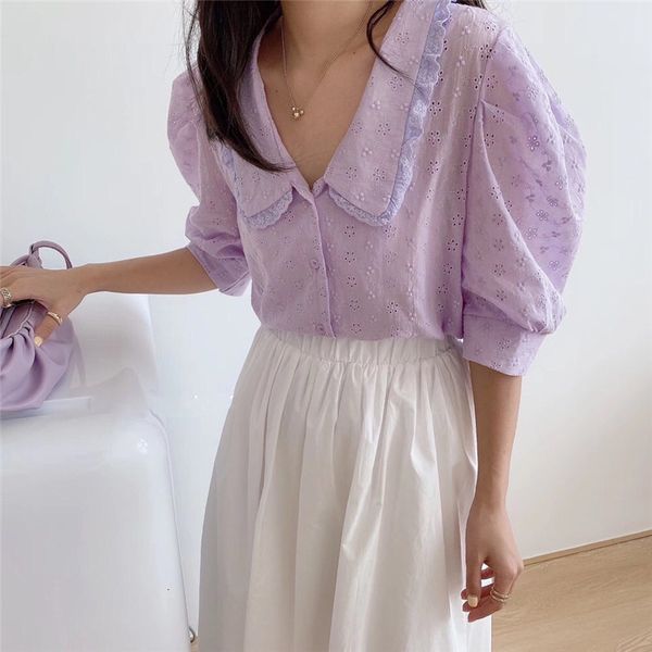 

dress office brief lace streetwear women solid korea sweet lady cute girls gentle shirts, White