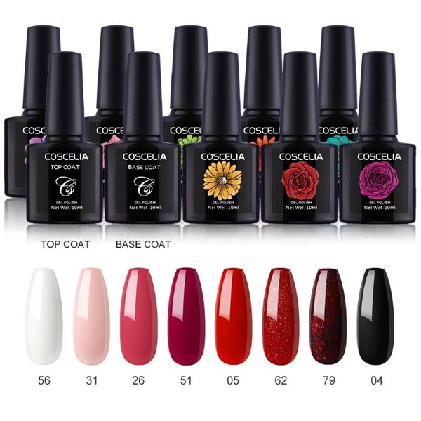 

nail gel coscelia soak off polish muti-colors glitter french varnish kit art design professional manicure set, Red;pink