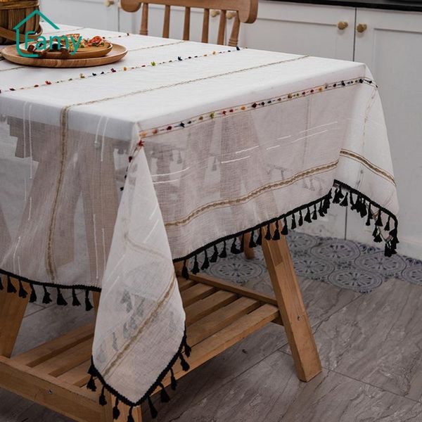 

table cloth tablecloth tassel jacquard rectangle for dinning wedding decoration washable fabric polyester linen cover