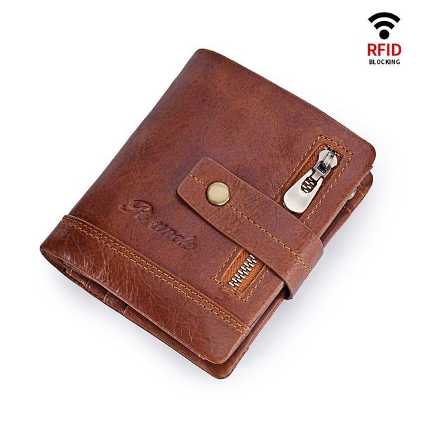 

anti-theft rfid genuine leather men's wallet large-capacity first layer vertical small coin purse wallets, Red;black
