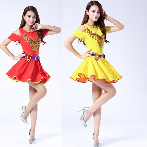 

female modern jazz dance costumes girls sequined hip hop wear dress singer ballroom party cheerleaders dancing outfits stage, Black;red
