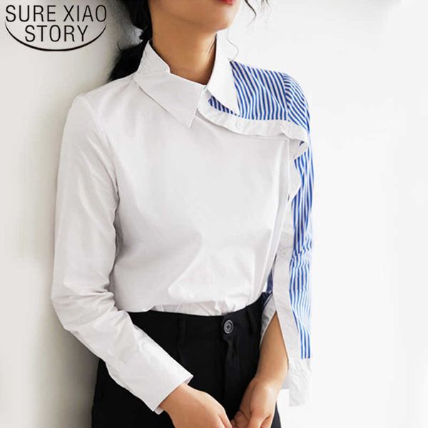 

casual fashion long sleeve cotton slim women shirts clothing turn-down collar blouses 6050 50 210527, White