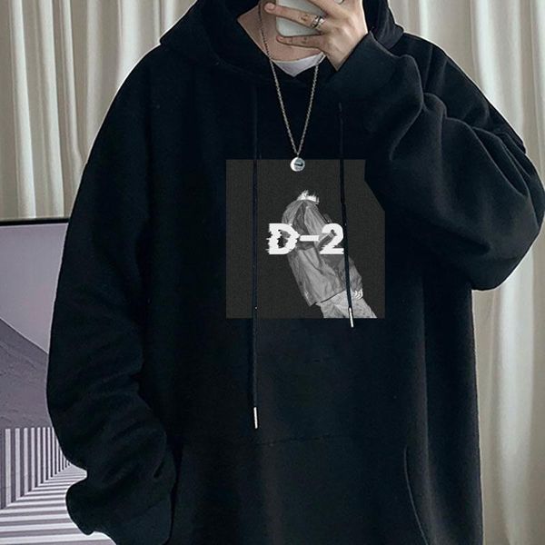 

men's hoodies & sweatshirts 2021 kpop ulzzang letter d/2 women man fashion printing pullovers funny harajuku hooded loose top, Black