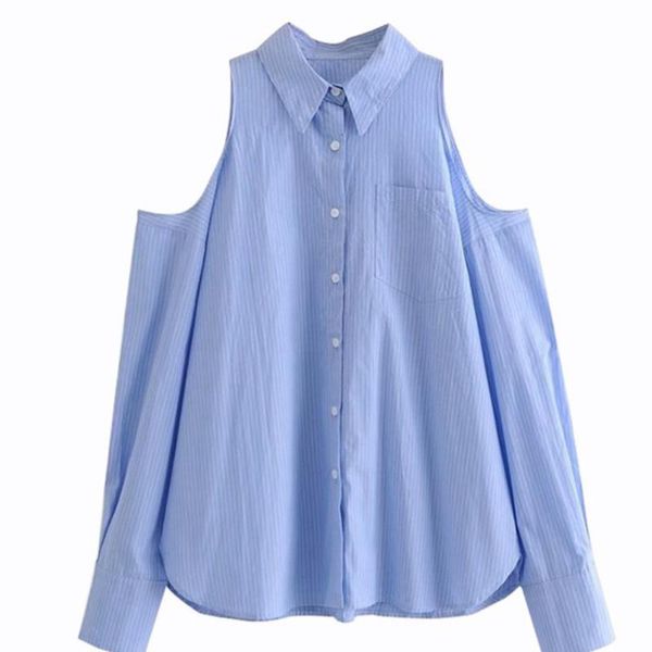 

[deat] 2021 spring autumn fashion turn-down collar solid color single-breasted long sleeve strapless women shirt 13a314 women's blouses, White