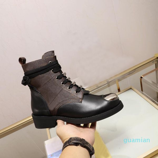 

designer famous short boots products womens autumn and winter new double button letter low heel iron head cover feet 0421, Black