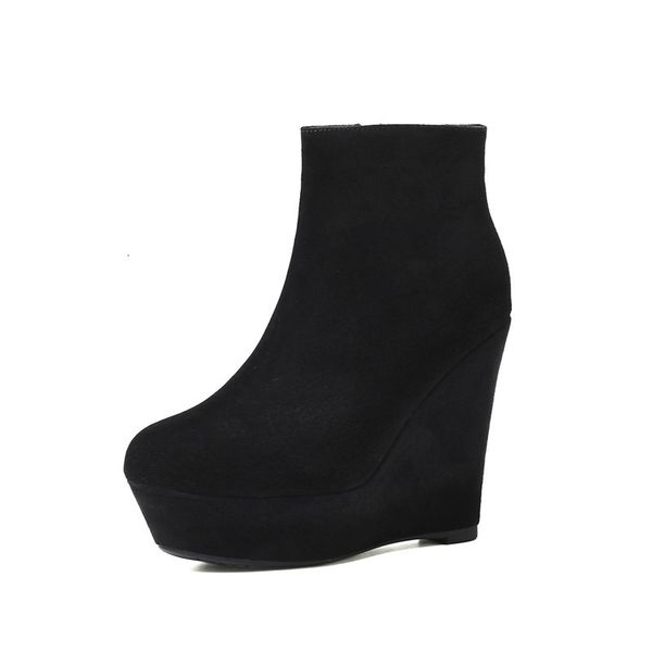 

asumer plus genuine leather shoes round toe zip fall fashion women boots, Black