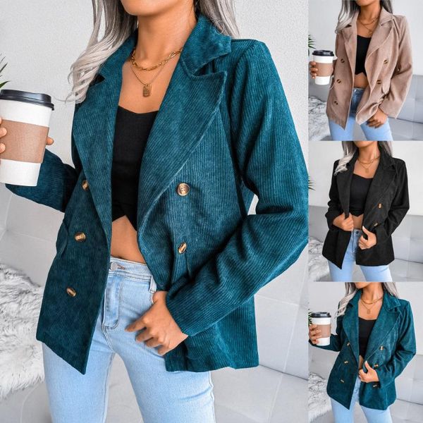 

women's suits & blazers double-breasted blazer turndown collar autumn jacket solid slim fit office lady women clothing streetwear 2021, White;black